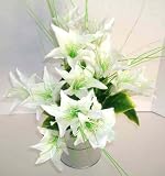 12 White Lily Artificial Silk Flowers Bouquet - Just Artifacts Brand
