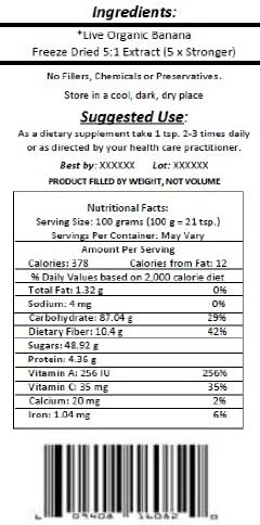 Virgin Extracts (TM) Pure Premium Organic Banana Powder Freeze Dried Extract Concentrate (5 X Stronger) 16oz Pouch Banana Powder Bananas Superfood
