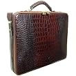 Pratesi Single Gusset PC Compatible Briefcase in Croco-Embossed Dark Brown