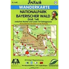 Fritsch Karten, Nr.59, Nationalpark Bayerischer Wald: S�dlicher Teil. Zwischen Rachel und Lusen mit Gehegezone. Mit touristischen Hinweisen auf der R�ckseite und farbiger Wegemarkierung