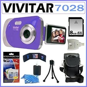 Vivitar ViviCam iTwist 7028 Digital Camera in Blue + 8GB Accessory Kit