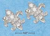 Sterling Silver Large Cz Fleur De Lis Post Earrings