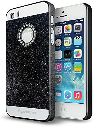 iPhone 5S Case, iPhone 5 Case, Aprtwin(TM) Luxury Hybrid Beauty Crystal Rhinestone With Gold Sparkle Glitter PC Hard Protective Diamond Case Cover for iPhone 5/5S (4.0Inch)[Black]