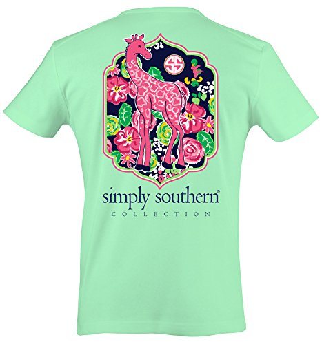 Simply Southern Preppy T-Shirt - Fun Giraffe on Julep with Flowers Large