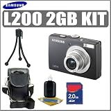 Samsung L200 10.1MP 3X Digital Camera Black + 2GB Accessory Kit with Cleaning and Care Kit - Flexible Mini Tripod, 2 Gigabyte SD Secure Digital Memory Card, Compact Digital Camera Carrying Case