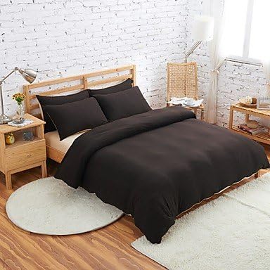 Shanshan Set Of 4 Muji Style 100% Cotton Knitted fabric Dark coffee & Apricot Duvet Covers