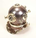17" High Large Dull Copper Finish Diver's Helmet with Brass Accents