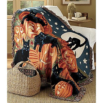 Halloween Throw Blankets Black Cats & Pumpkins Throw
