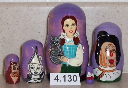Wizard of Oz Dorothy Scarecrow Lion Tin Man and Toto Russian Nesting doll 5 pc 4 in 4130 Wizard of Oz Dorothy Scarecrow Lion Tin Man and Toto Russian Nesting doll 5 pc 4 in 4130