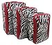 3 Piece Zebra Print Suitcase Set Luggage Red Trim