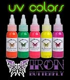 SET OF 5 UV TATTOO INK Ultra Violet Iron Butterfly 1 OZ