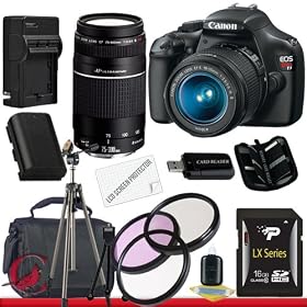 Canon EOS Rebel T3 12.2 MP CMOS Digital SLR with 18-55mm IS II Lens (Black) & Canon EF 75-300mm f/4-5.6 III Telephoto Zoom Lens 16GB Package