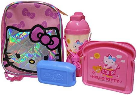 Hello kitty pink lunch box matching sandwich box drinking bottle small ice pack..4 pc.bundle
