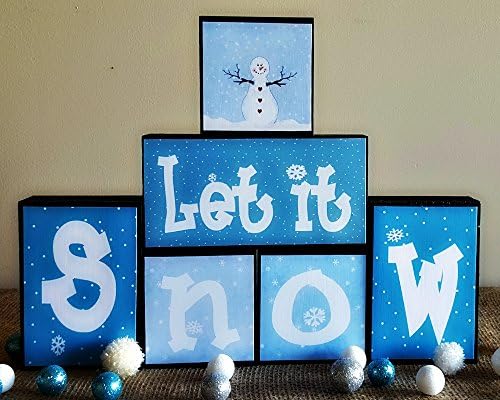 Let It Snow Stacking Wood Blocks - Winter Wooden Decoration