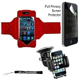 Extreme Sports Exercise Stretchy Red Armband with 8 Secure Adjustable Sizes ( Adjustable from 11 inches up to 19 Inches ) for Apple iPhone 4 , 4th Generation, 4th Gen compatible with 16GB / 32GB – HD Print + 4-inch eBigValue (TM) Determination Hand Strap Key Chain + Includes a Privacy Screen Protector for Apple iPhone 4, Provides 4-way privacy film (up, down, left, right)+ Includes a iPhone 4, 360° Rotatable Windshield Mount, Compatible with up to 6″ GPS and Phone Devices