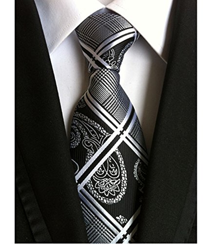 Allbebe Men's Fashion Grey Jacquard Woven Silk Tie Microfiber Formal Necktie (One size, black grey)