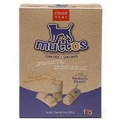 Cloud Star Muttos Dog Treats, Oatmeal & Blueberry Flavor, 16-Ounce Boxes (Pack of 4)