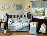 JoJo Designs 9-Piece Baby Crib Bedding Set - Blue and Brown Modern Polka Dots