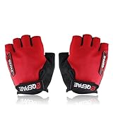QEPAE ® Non-Slip Gel Pad Gloves Men's Women's Sportswear Cycling Riding Short Half Finger Gloves Breathable -L Red