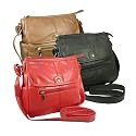 Genuine Pebbled Leather Handbag w/ Flap Pocket in Choice of Colors