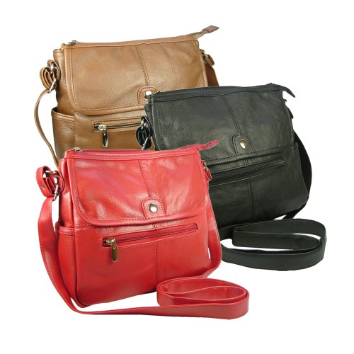 Genuine Pebbled Leather Handbag w/ Flap Pocket in Choice of Colors