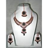 Christmas Gift for Her Bridal Necklace Set with Black Stones 4pc Indian Jewelry ~ Mogul Interior