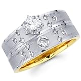 14k Two-Tone White and Yellow Gold Women's Engagement Ring Wedding Band Bridal Wedding Set (0.29 ctw,. GH Color, SI Clarity)