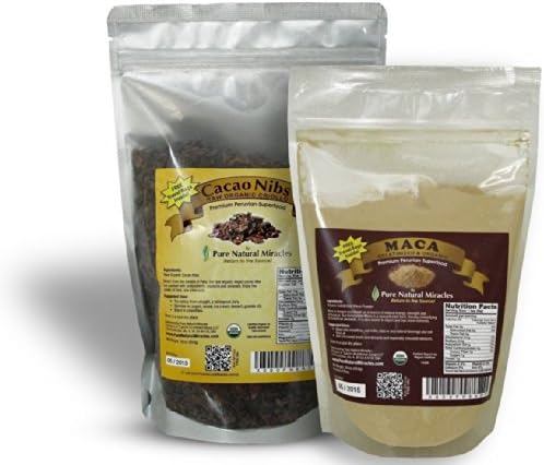 Maca Powder Gelatinized and Cacao Nibs Raw Organic, Increase Energy and Stamina. 100% Satisfaction Guaranteed.