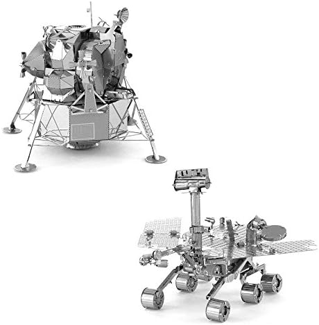Set of 2 Laser Cut Spacecraft Models, Aipin 3D Assembly Metal Nano Puzzle DIY Toys For Christmas Birthday Gift - Mars Rover, Apollo Lunar Module(With Tools)