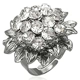 The Stainless Steel Jewellery Shop - Free Size Fashion Crystal Multi Petal Flower Cocktail Ring w/ Gem Stone