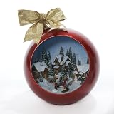 Kurt Adler 250mm Plastic and Resin Musical Ball with Revolving Ice-Skating Christmas Winter Scene and Fiber Optic Lighted Stars