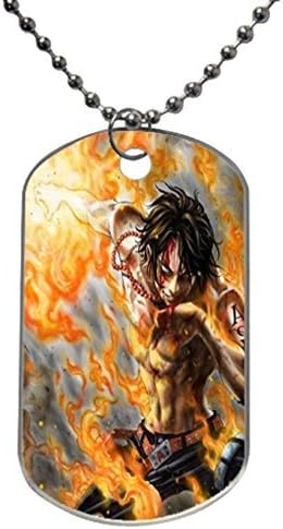 Japan Anime Cartoon One Piece Fire Bloody Ace design personlized style dog tag pet tag Necklaces pendant Bead Chain, Dog Tag Size 1.3X2.2X0.1 inches in Diameter