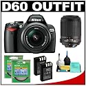 Nikon D60 Digital SLR Camera with 18-55mm AF-S VR Zoom Lens + Nikon 55-200mm AF-S VR Zoom Lens + Two (2) EN-EL9 Batteries + Two (2) 52mm UV Filters + Cleaning Kit
