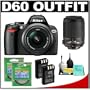 Nikon D60 Digital SLR Camera with 18-55mm AF-S VR Zoom Lens + Nikon 55-200mm AF-S VR Zoom Lens + Two (2) EN-EL9 Batteries + Two (2) 52mm UV Filters + Cleaning Kit