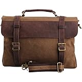 Hynes Eagle Retro Leisure Business Canvas Genuine Leather Laptop Messenger Handbag/Briefcase (Coffee)