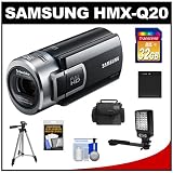 Samsung HMX-Q20 Flash Memory HD Digital Video Camcorder (Black) with 32GB Card + Battery + Tripod + Led Light & Bracket + Case + Accessory Kit