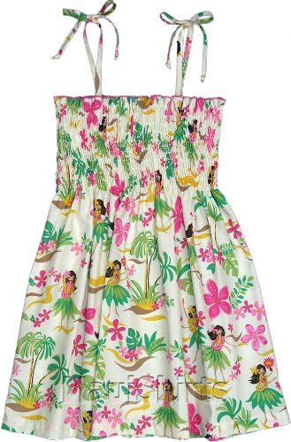 RJC Girl's Hula Girl Fun Hawaiian Smocked Sundress in Beige - 2