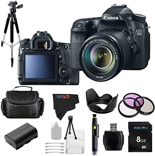 Canon EOS 70D 20.2MP Digital SLR Camera with 18-135mm STM Lens + Pixi-Basic Accessory Bundle