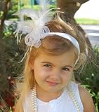 Baby & Toddler Flapper Inspired White Headband with Stretchy Nylon & Feathers - Frilly Baby Headwear
