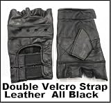 Gloves Half Finger Leather MEDIUM Good for Cycle BMX Scooter Skateboard Weight lifting Driving Double Strap All Black