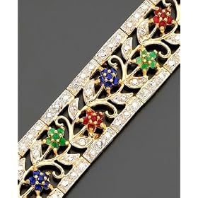 18k Gold Over Sterling Silver Sapphire, Ruby and Emerald Floral Bracelet by Macy's