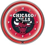 Chicago Bulls NBA Chrome Double Ring Neon Clock - Game Room Products Neon Clocks NBA