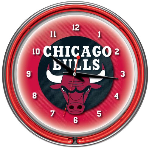 NEW Chicago Bulls NBA Chrome Double Ring Neon Clock (Game Room Products)