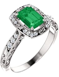 18K White Gold 7.00x5.00mm Emerald Cut Chatham Created Emerald and Diamond Ring -- LIFETIME WARRANTY