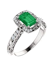 Platinum 7.00x5.00mm Emerald Cut Chatham Created Emerald and Diamond Ring -- LIFETIME WARRANTY