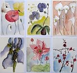 6 Hand Painted Flower Greeting Note Cards Handmade Floral Watercolor Art Cards