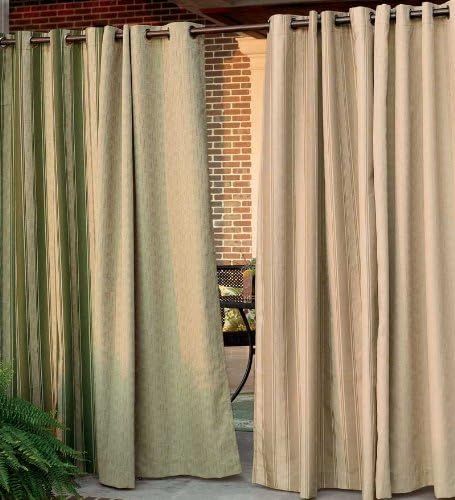 108"L Olefin Outdoor Grommet-Top Curtain Panel, in Camel Stripe