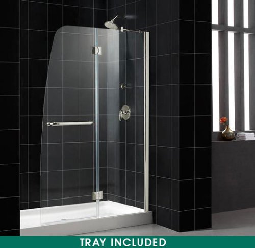Aqua 48 x 72 Shower Door and 30 x 60 Base Set Shower Door / Hardware Finish: Clear Glass / Brushed Nickel, Drain Location: Left, Shower Door Configuration: N/A