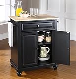 Crosley Furniture Cambridge Natural Wood Top Portable Kitchen Island in Black Finish