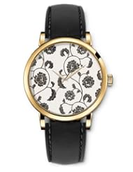 SPRAWL Aanalog Fashion Series Gold Ladies Watches of Genuine Black Leather Strap,Unique Wrist Watch for Women Girls Designed with Coffee colored flowers